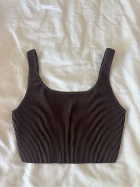 Babaton Ribbed Square-Neck Crop Tank - Chocolate
